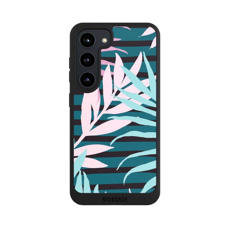 Galaxy S23 NIVOpure Feuilles de jungle pastel rose sarcelle