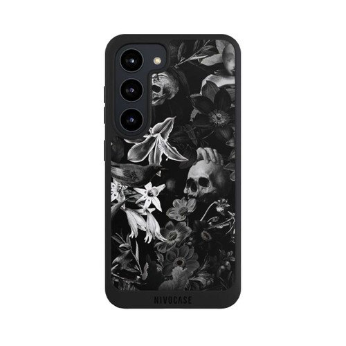 Samsung Galaxy S23 NIVOpure Totenköpfe und Blumen auf schwarzem Hintergrund