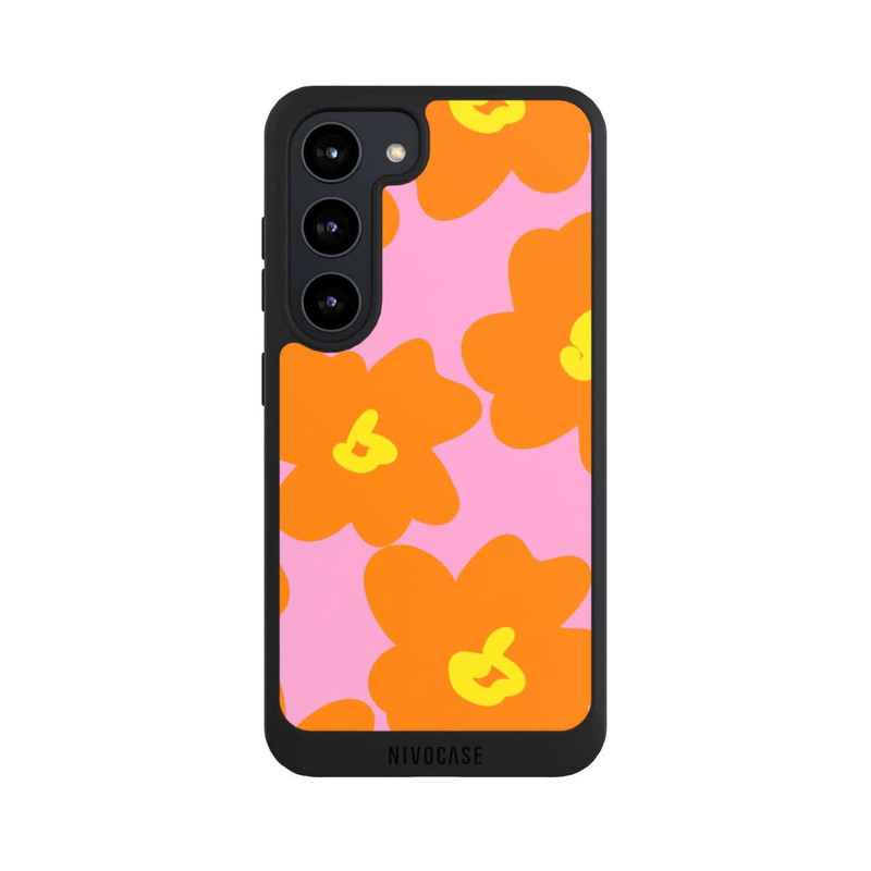 Galaxy S23 NIVOpure Retro Blumenmuster Pink und Orange