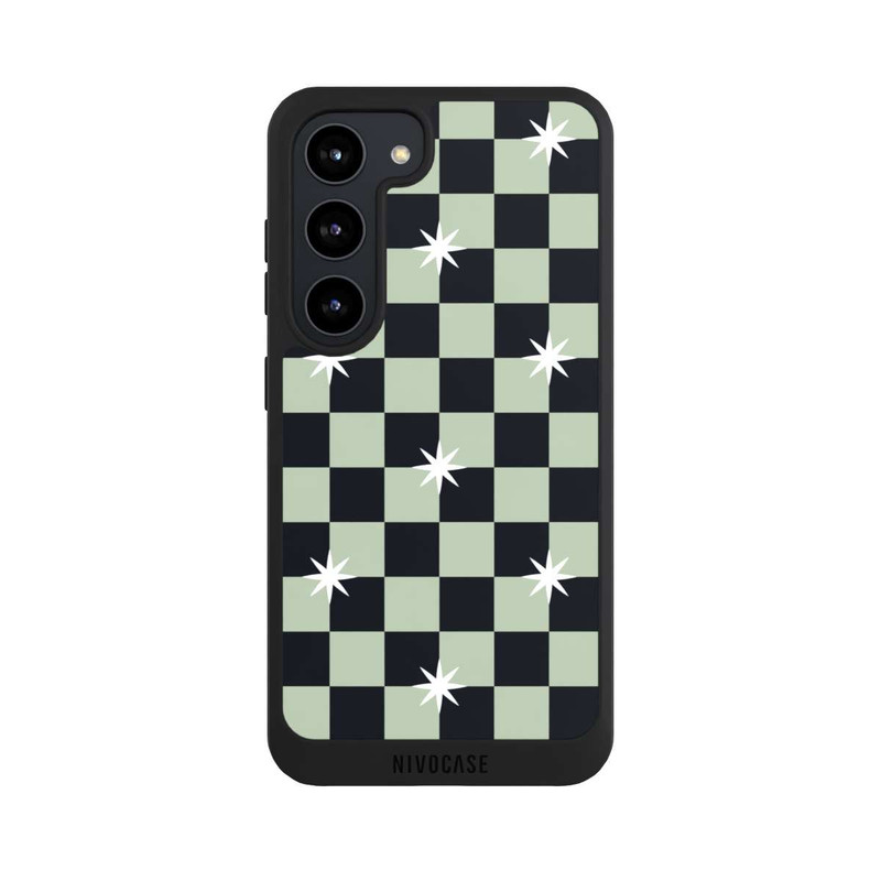 Galaxy S23 NIVOpure Checked Pattern Black Grey Stars