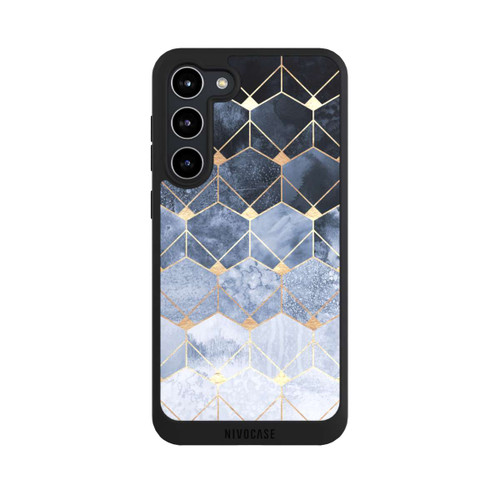 Samsung Galaxy S23+ NIVOpure Blaue Sechsecke und Diamanten Golddruck