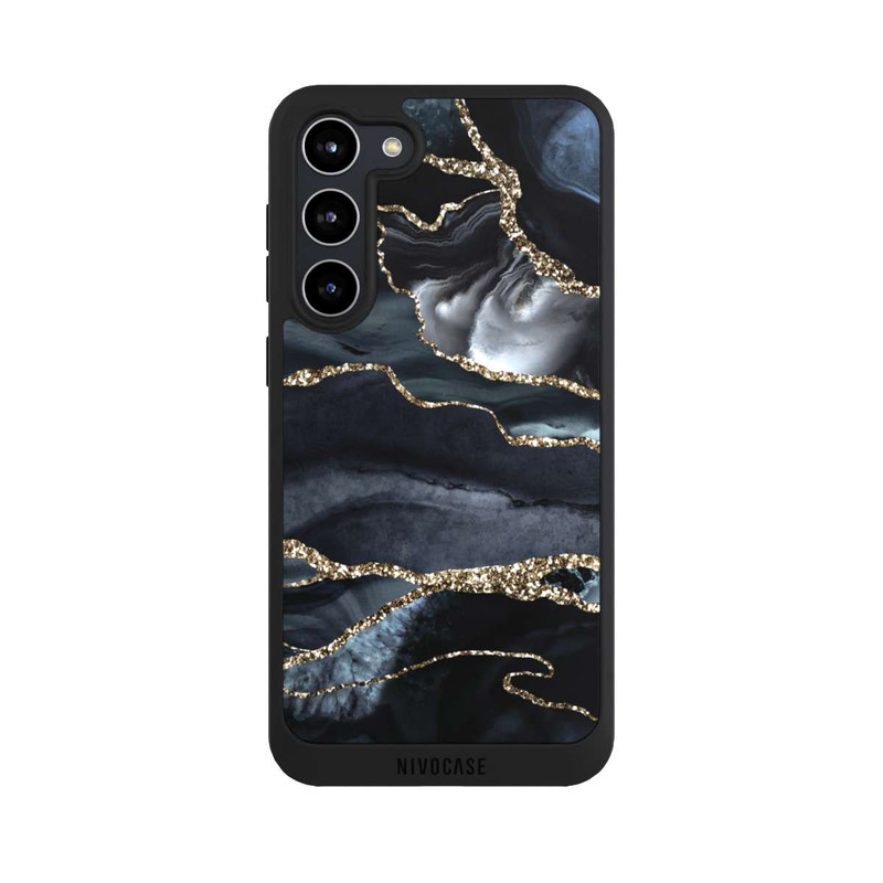 Galaxy S23 + NIVOpure Dunkler Marmor Gold Glitzerlook