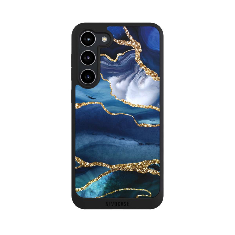 Galaxy S23 + NIVOpure  Blauer Marmor Gold Glitzer Look