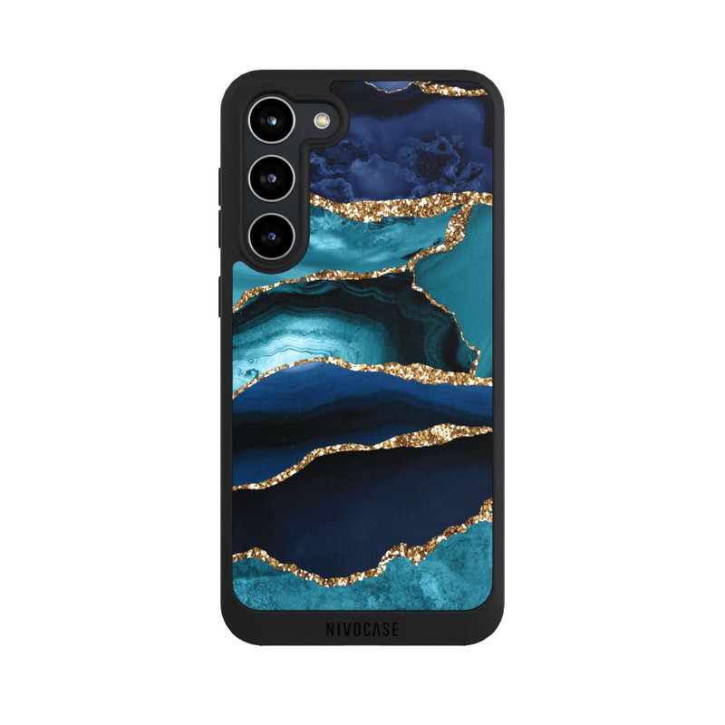Galaxy S23 + NIVOpure Dark and Light Blue Marble Gold Glitter Look