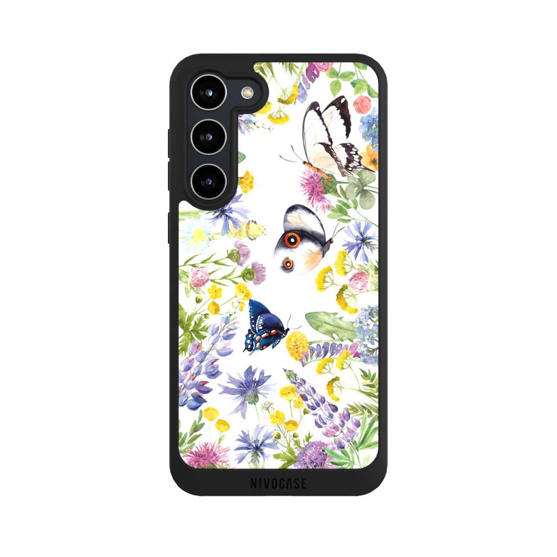 Galaxy S23 + NIVOpure Bunte Frühlingsblumen und Schmetterlinge