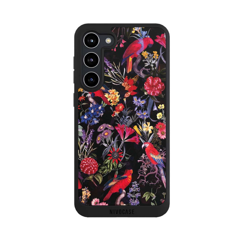 Galaxy S23 + NIVOpure Dunkle Blumen und Papageien