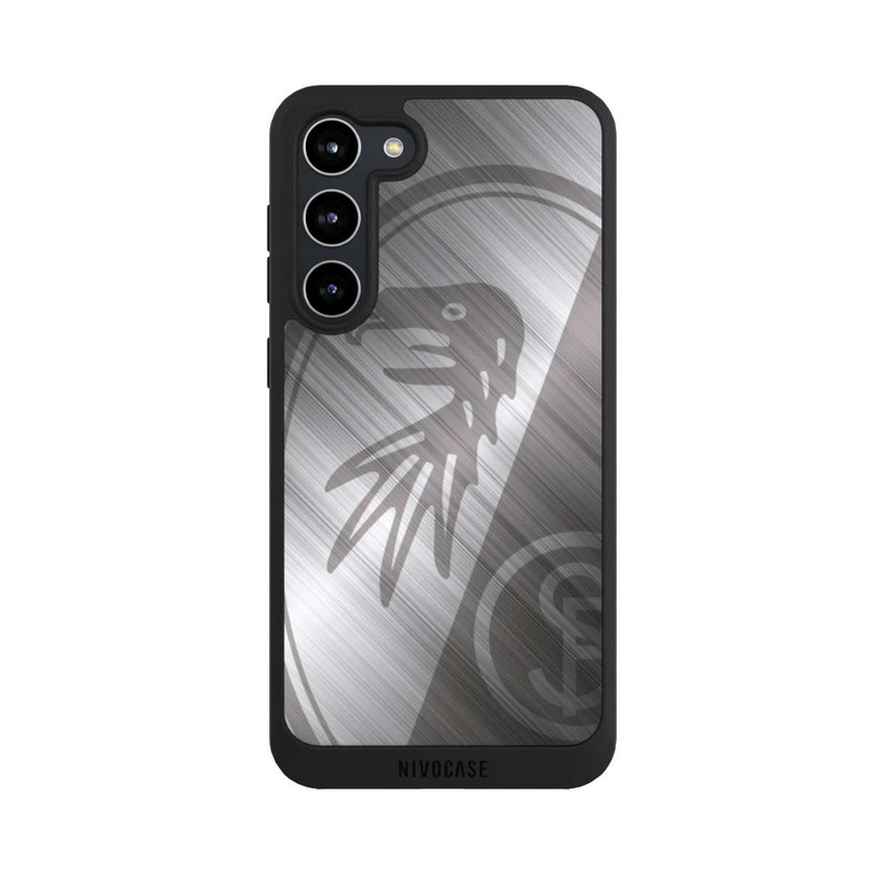 Galaxy S23 + NIVOpure SC Freiburg Glänzendes Metall Hintergrund