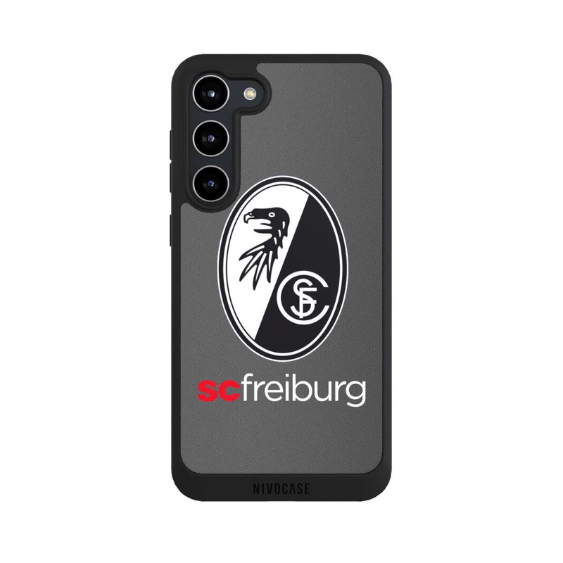 Galaxy S23 + NIVOpure Carbon Hell Hintergrund mit dem Schriftzug SC Freiburg