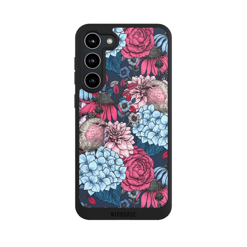 Galaxy S23 + NIVOpure Vögel und Blumen Petrolrot