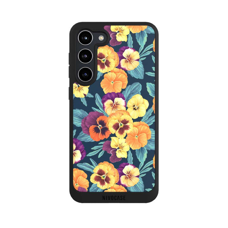 Galaxy S23 + NIVOpure Pansies on Navy