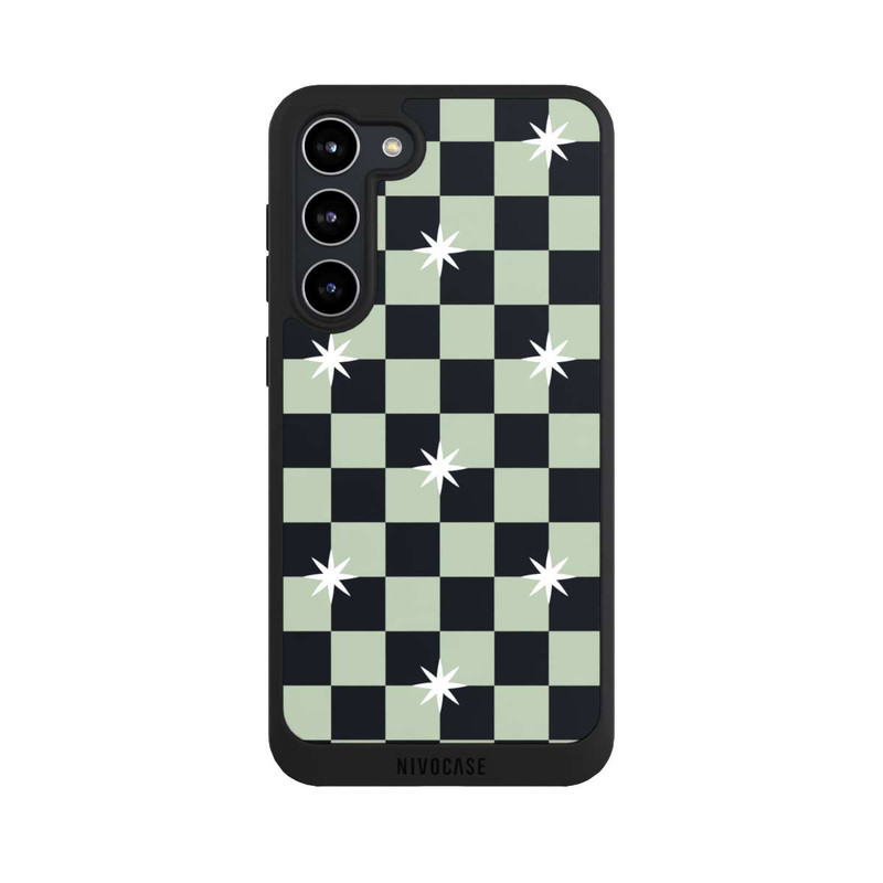 Galaxy S23 + NIVOpure Checked Pattern Black Grey Stars