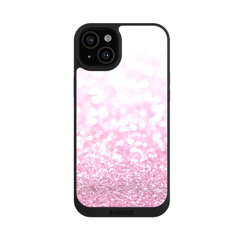 iPhone 15 Plus NIVOpure Pluie de paillettes roses look