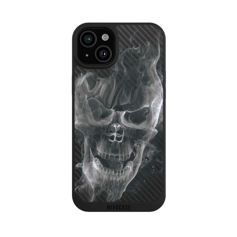 iPhone 15 Plus NIVOpure rauchender Totenkopf Carbon
