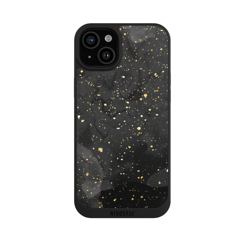 iPhone 15 Plus NIVOpure Marbre Noir & Etincelles Dorées