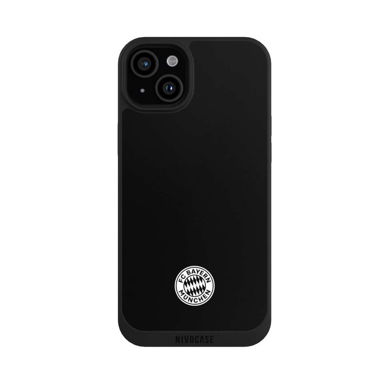 iPhone 15 Plus NIVOpure Klassisches FCB Logo Klein - Weiß auf Schwarz