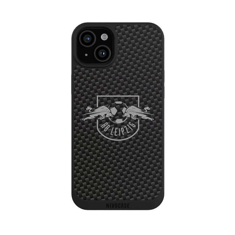iPhone 15 Plus NIVOpure Graues RB Leipzig Logo auf Carbonoptik