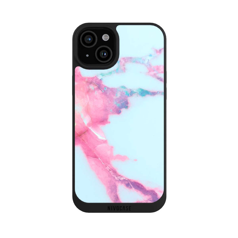 iPhone 15 Plus NIVOpure Hellblauer schillernder Adermarmor