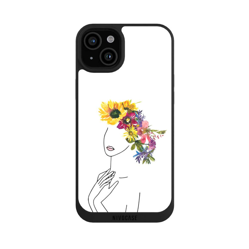 iPhone 15 Plus NIVOpure Line Art femme et couronne de fleurs