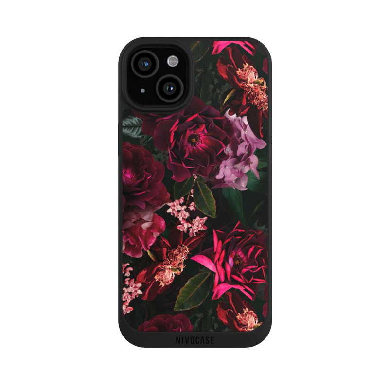 iPhone 15 Plus NIVOpure Dunkelrote und rosa Blüten