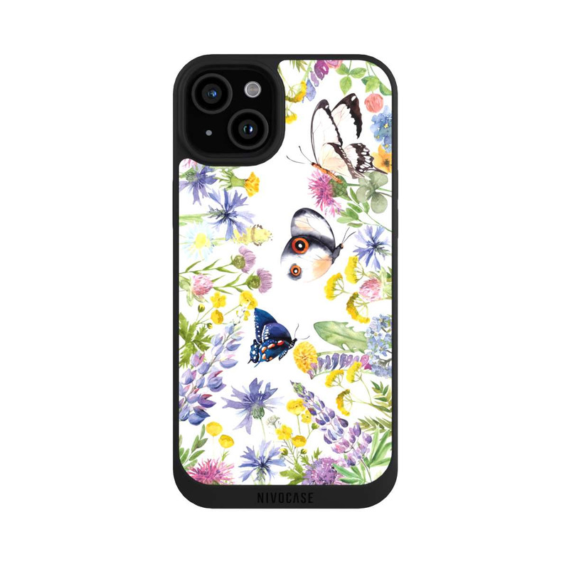 iPhone 15 Plus NIVOpure Bunte Frühlingsblumen und Schmetterlinge