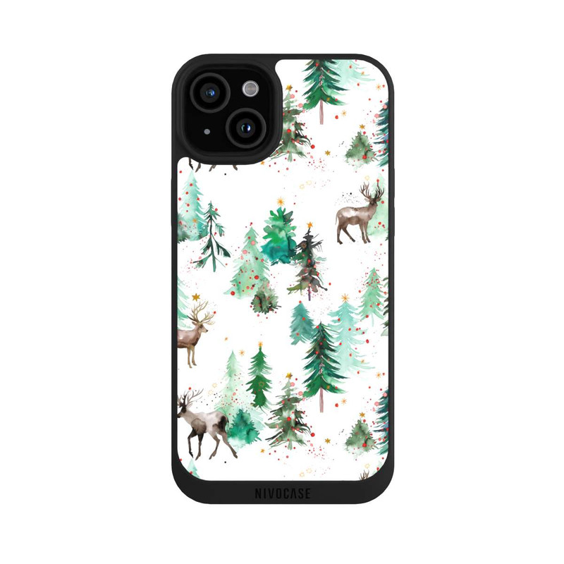 iPhone 15 Plus NIVOpure Hirsche und Winterweihnachtsbäume