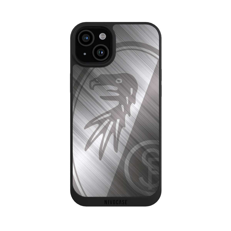 iPhone 15 Plus NIVOpure SC Freiburg Glänzendes Metall Hintergrund