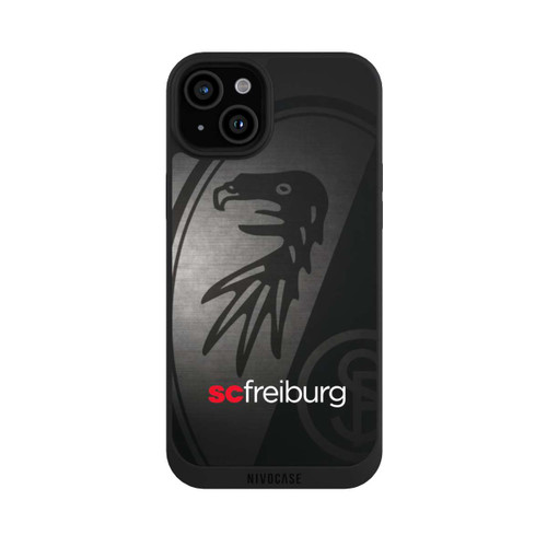 Apple iPhone 15 Plus NIVOpure Dot Metall Hintergrund mit dem Schriftzug SC Freiburg