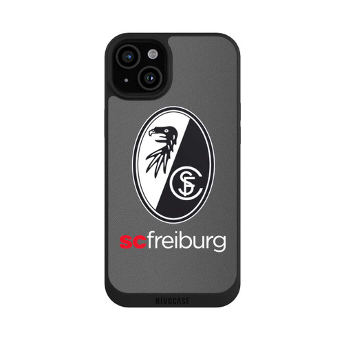 Apple iPhone 15 Plus NIVOpure Carbon Hell Hintergrund mit dem Schriftzug SC Freiburg
