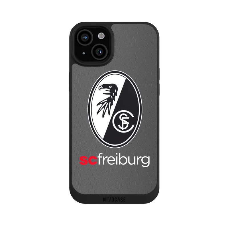 iPhone 15 Plus NIVOpure Carbon Hell Hintergrund mit dem Schriftzug SC Freiburg