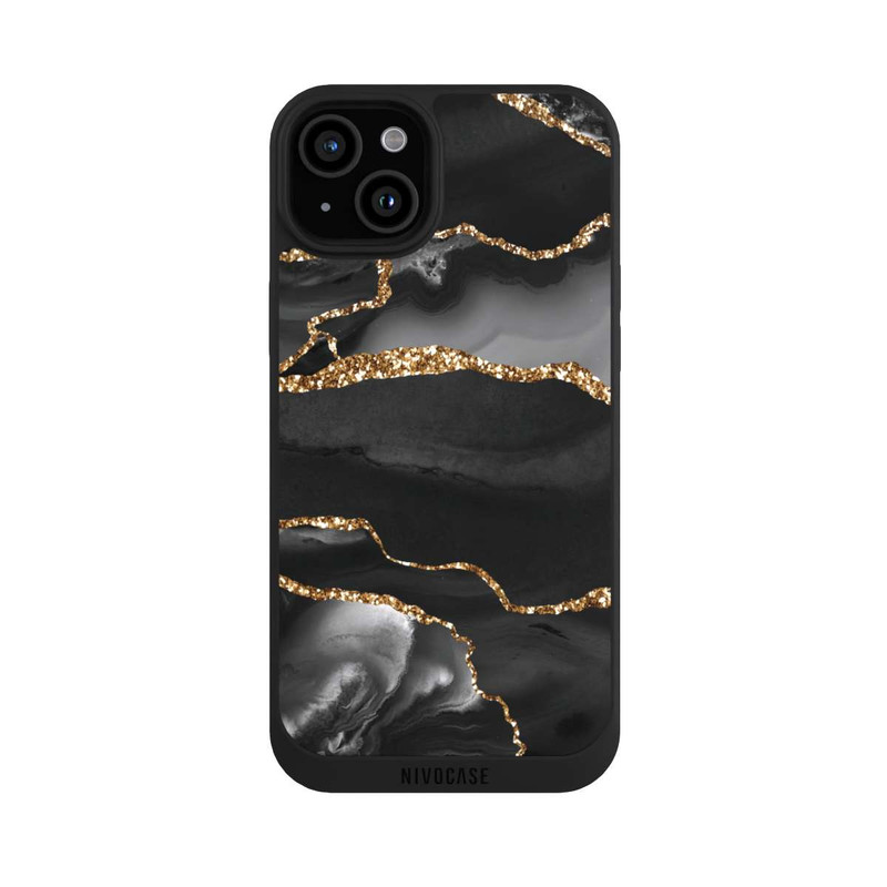 iPhone 15 Plus NIVOpure Dark Marble Stripes Gold Look