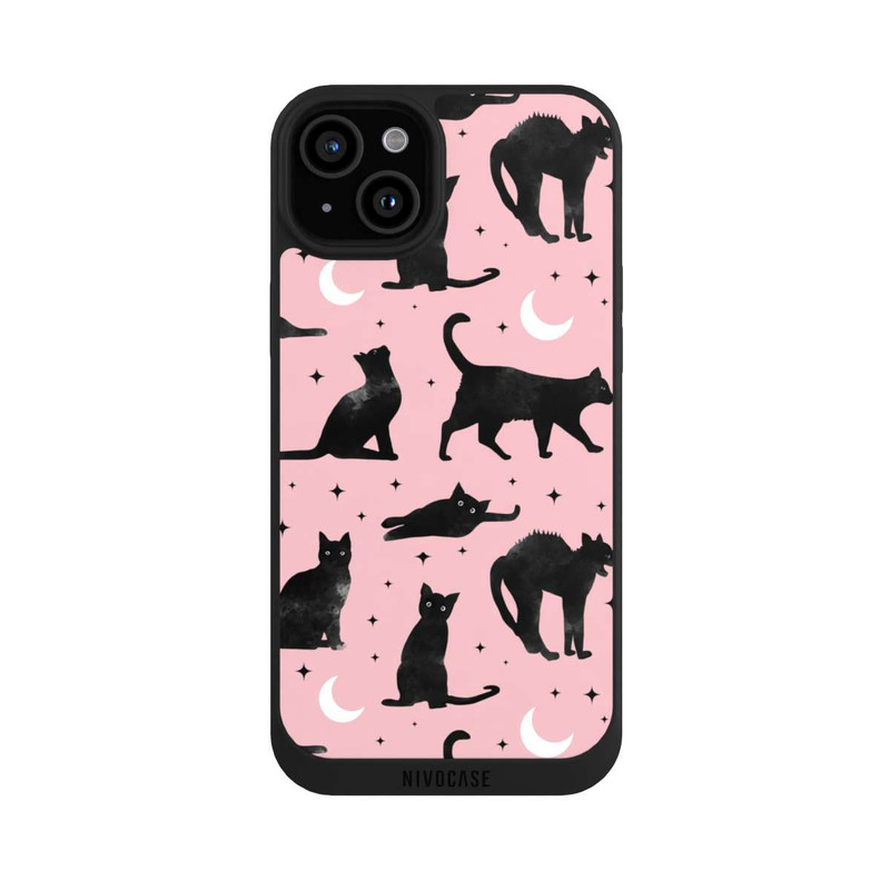 iPhone 15 Plus NIVOpure Katzen und Mond auf Rosa