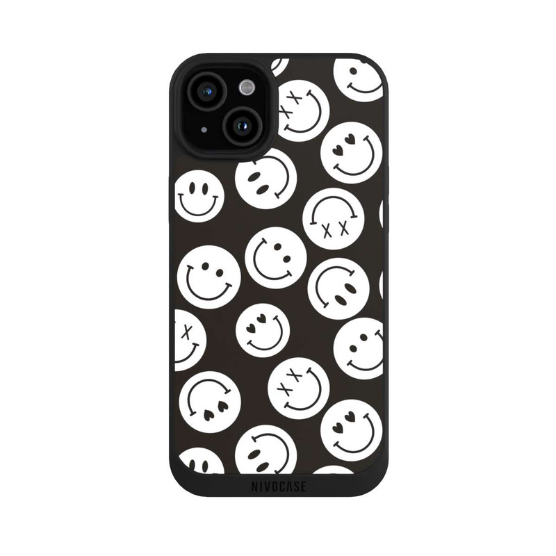 iPhone 15 Plus NIVOpure Smiles Emotes Pattern Black And White