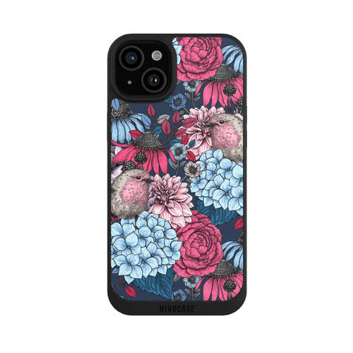 Apple iPhone 15 Plus NIVOpure Oiseaux et fleurs rouge pétrole