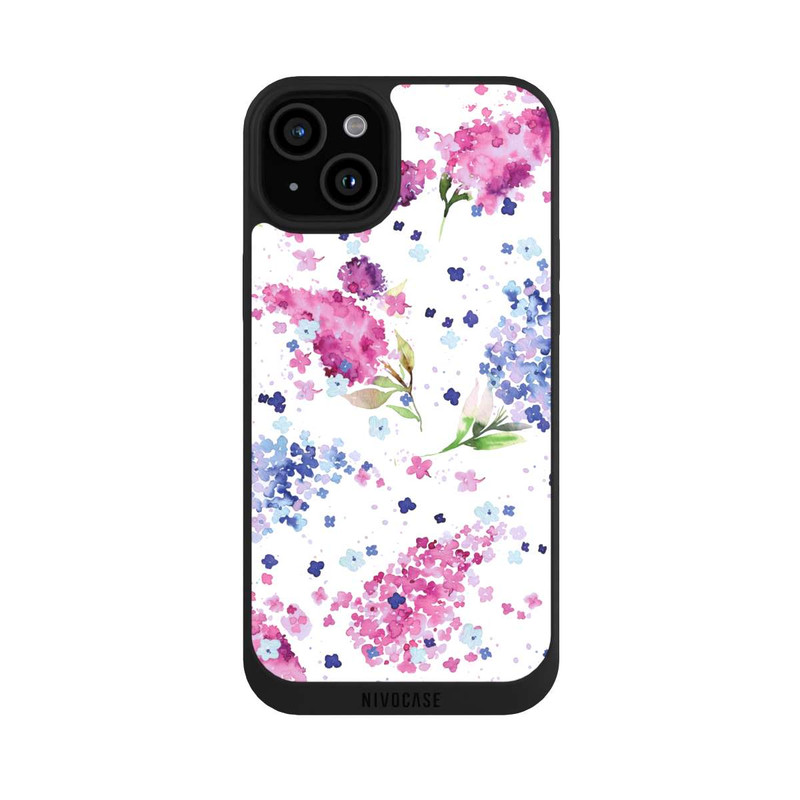 iPhone 15 Plus NIVOpure Hortensias Floraux Lilas Rose