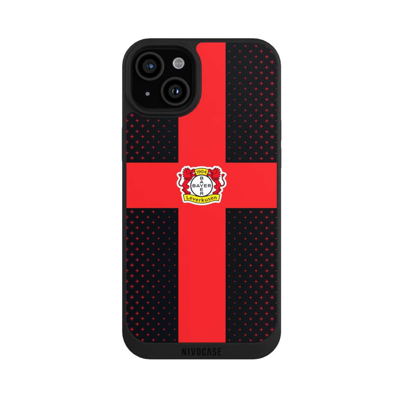 iPhone 15 Plus NIVOpure Bayer 04 Leverkusen Rotes Kreuz auf Schwarz