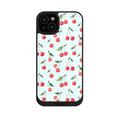 Apple iPhone 15 Plus NIVOpure Cherries and Blue Gingham