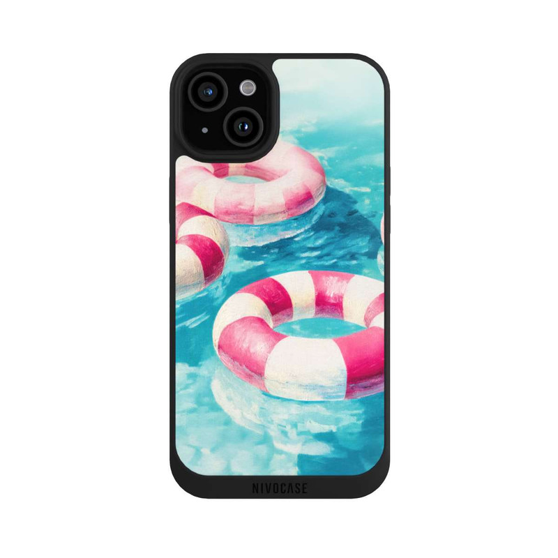 iPhone 15 Plus NIVOpure Striped Swim Rings in The Pool