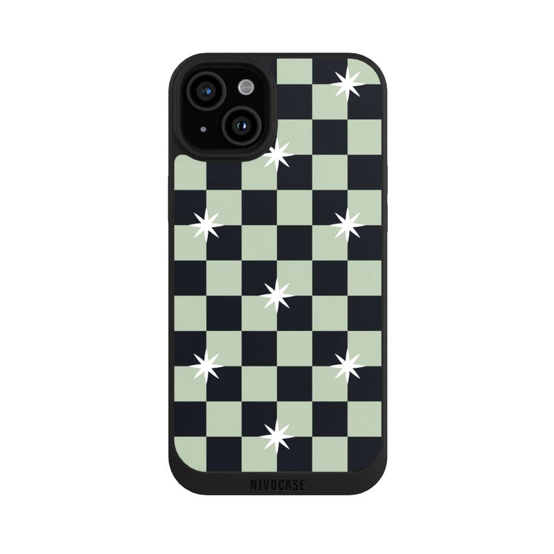 iPhone 15 Plus NIVOpure Checked Pattern Black Grey Stars