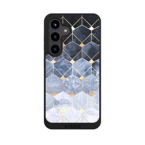 Samsung Galaxy S24 NIVOpure Blue Hexagons And Diamonds Gold Print