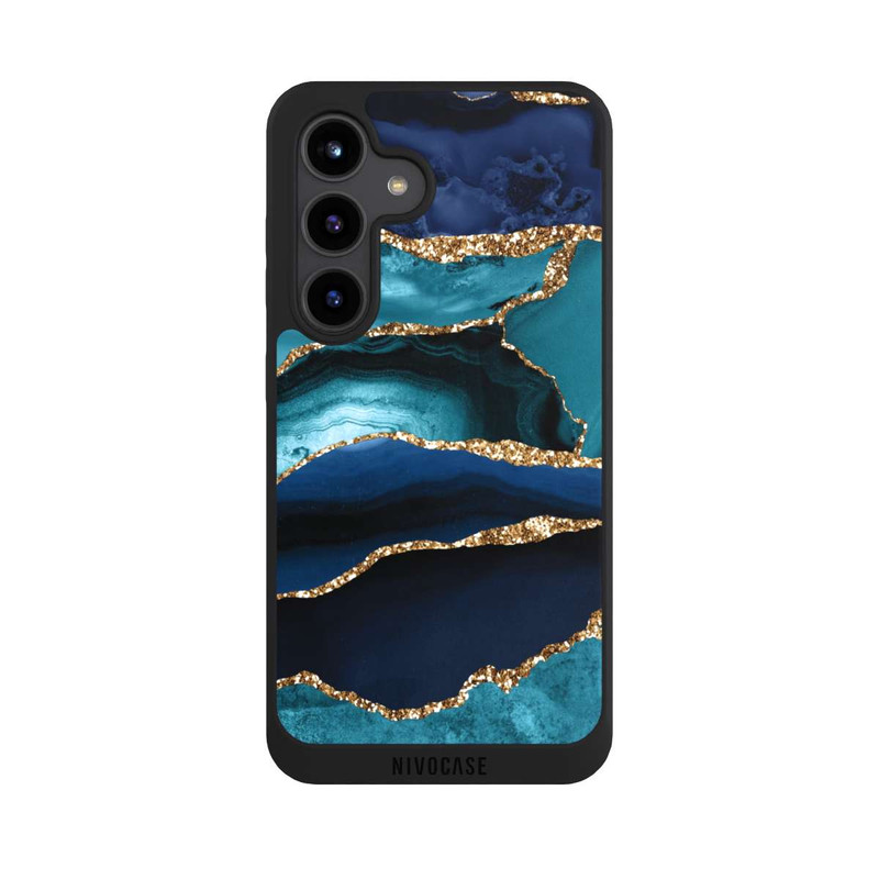 Galaxy S24 NIVOpure Dark and Light Blue Marble Gold Glitter Look