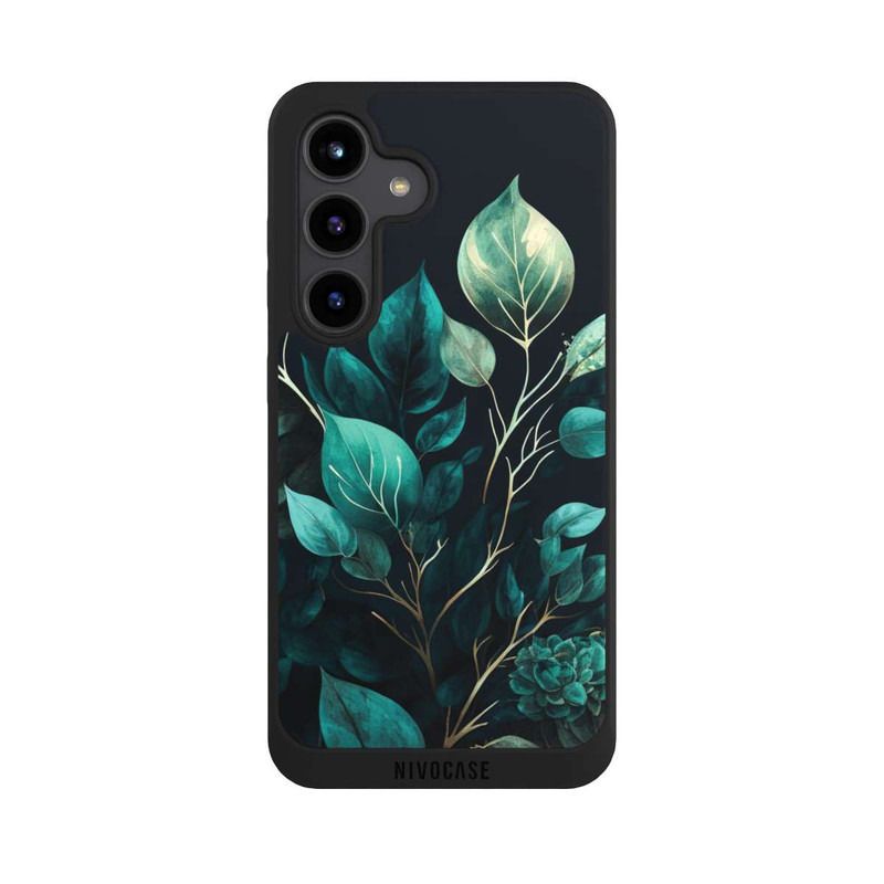 Galaxy S24 NIVOpure Grüne Eukalyptus Blätter mit dunklem Hintergrund mit KI