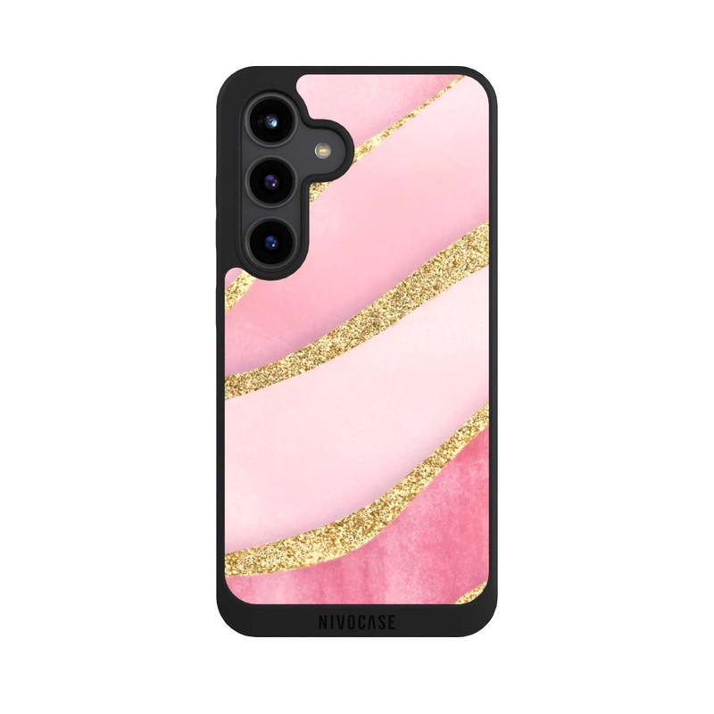 Galaxy S24 NIVOpure Pink Marble Goldprint Stripes