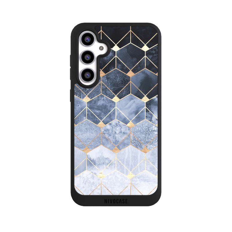 Galaxy S23 FE NIVOpure Blaue Sechsecke und Diamanten Golddruck