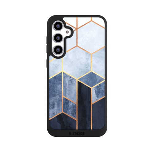 Samsung Galaxy S23 FE NIVOpure Blauer Farbverlauf Sechsecke Golddruck