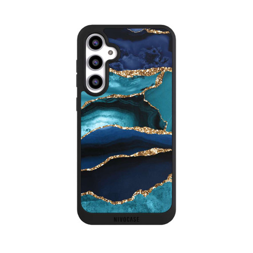 Samsung Galaxy S23 FE NIVOpure Dark and Light Blue Marble Gold Glitter Look