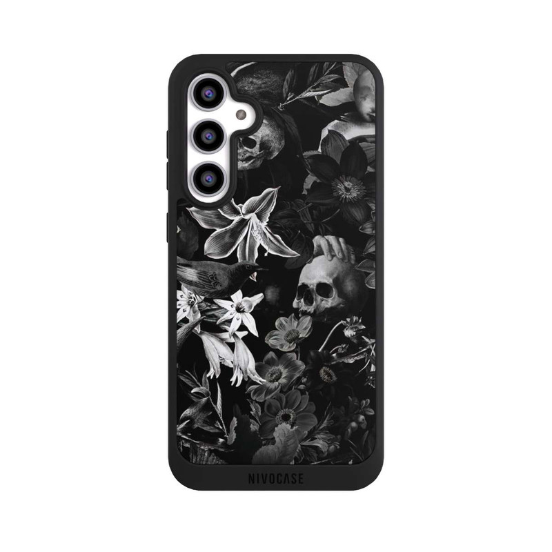 Galaxy S23 FE NIVOpure Crânes et fleurs sur fond noir
