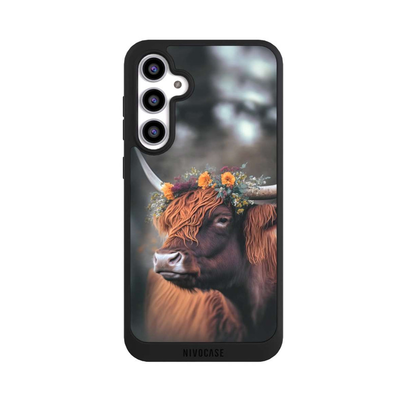 Galaxy S23 FE NIVOpure Vache des Highlands avec des fleurs avec IA