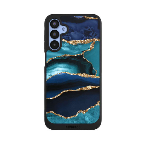 Samsung Galaxy A15 5G NIVOpure Dark and Light Blue Marble Gold Glitter Look