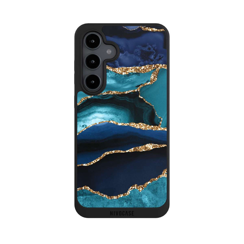 Galaxy S24 FE NIVOpure Aspect pailleté doré marbré bleu foncé et bleu clair