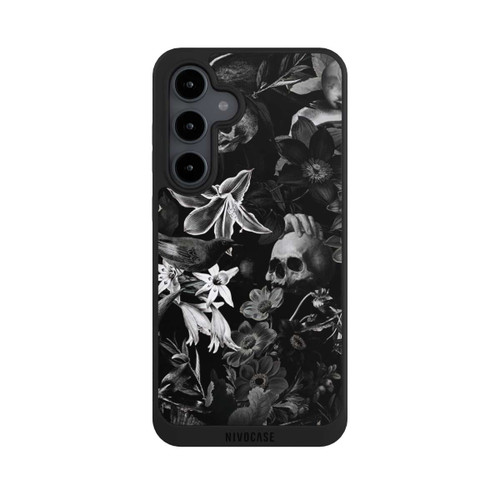Samsung Galaxy S24 FE 5G NIVOpure Totenköpfe und Blumen auf schwarzem Hintergrund